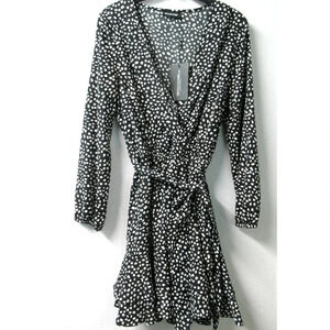 Pretty Little Thing Dalmatian Print Dress Size 10 Wrap Long Sleeve Wrap Tea Belt